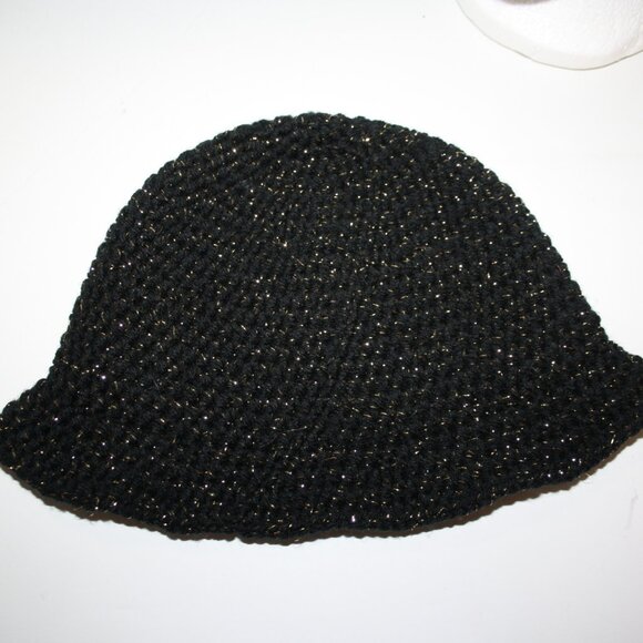 🖤✨ Black & Gold Glitter Crocheted Sunhat – Handmade · One Size - Picture 2 of 4